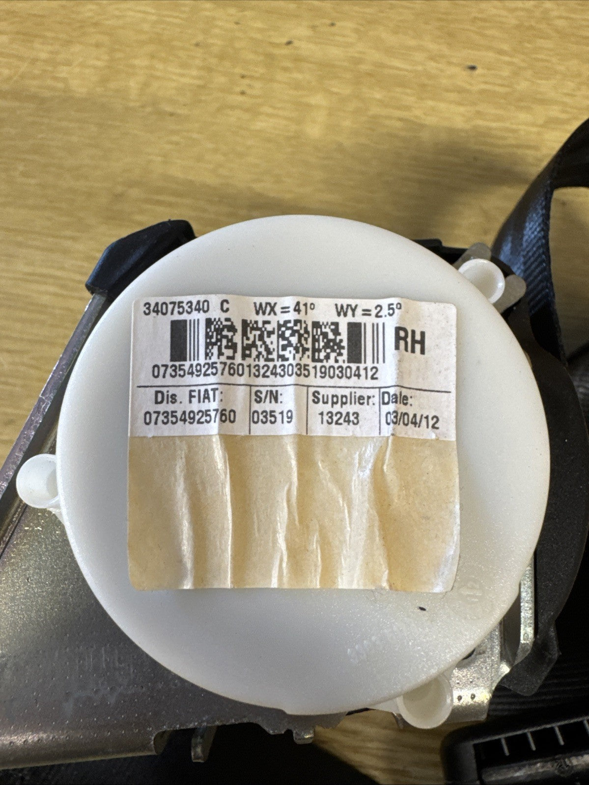FIAT 500 S SEAT BELT - DRIVER/RIGHT REAR 34075340 2007-2014
