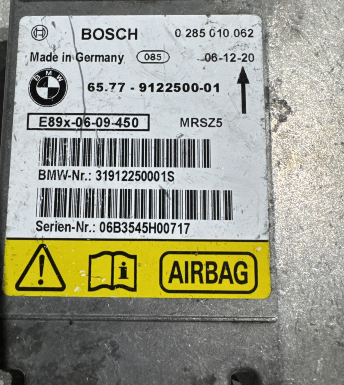 BMW 1 3 Series E87 E90 E91 Airbag Control Module ECU Unit 9122500