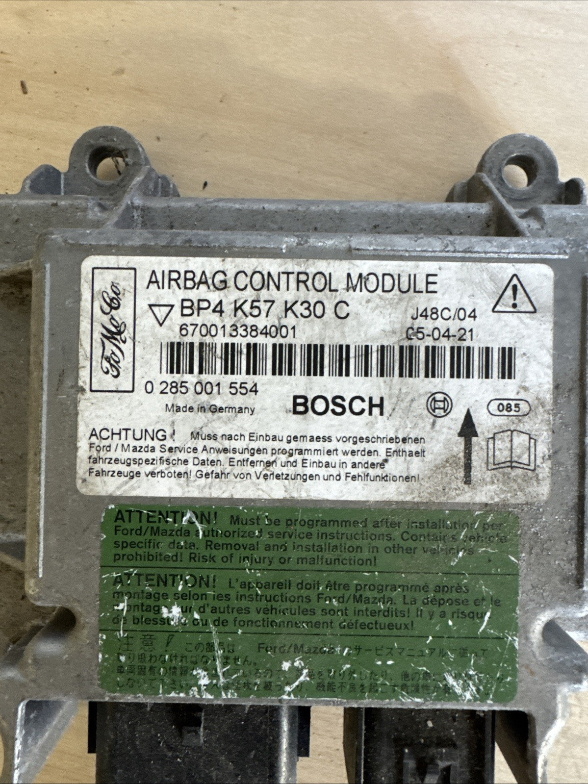 2004 MAZDA 3 AIRBAG CONTROL MODULE BP4K57K30C
