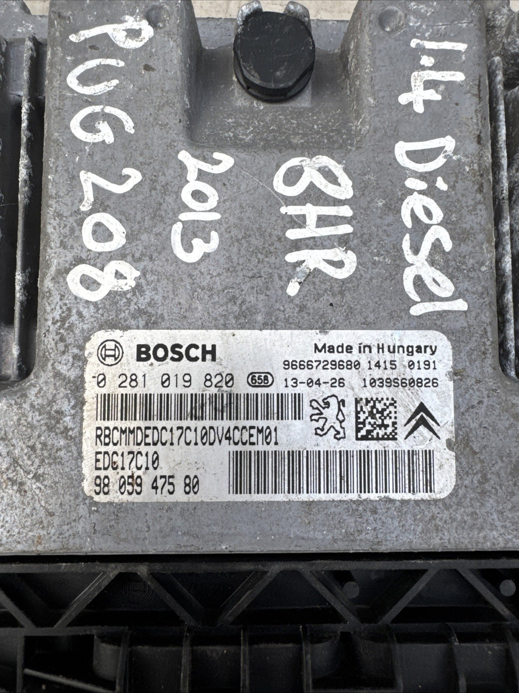 2013 PEUGEOT 208 ACTIVE HDI 5DR  DIESEL 1.4 ECU 9805947580 – 0281019820