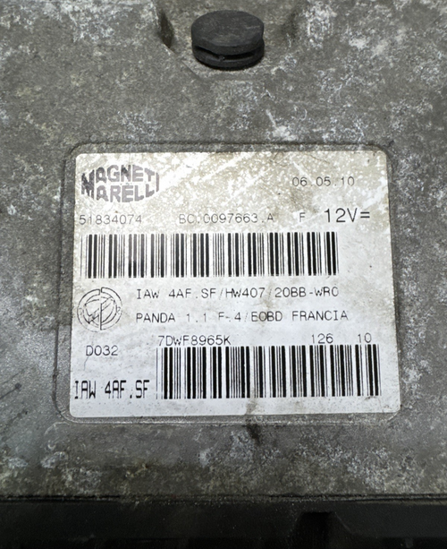 2009 FIAT PANDA ENGINE ECU 1.1 PETROL 187A1.000 51834074