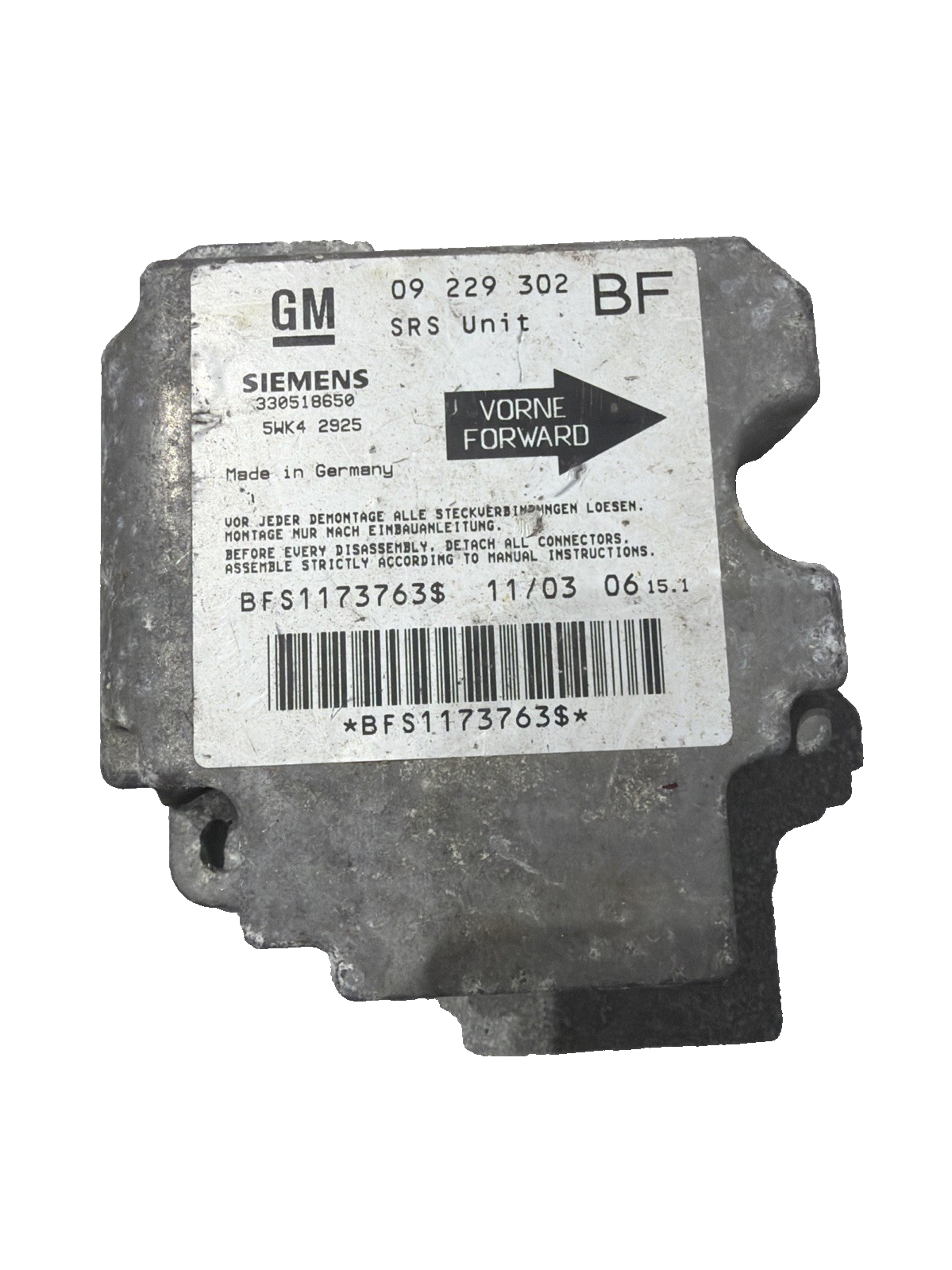 Vauxhall Astra Mk4 1998-2004 Zafira A 1999-2005 SRS ECU 09229302 5WK42925
