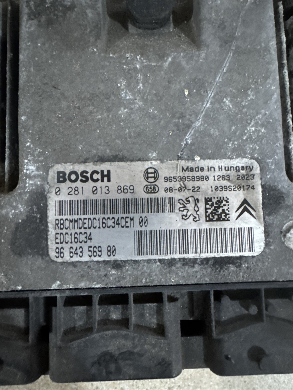 2010 CITROEN DISPATCH ENGINE ECU 1.6 DIESEL 0281013869