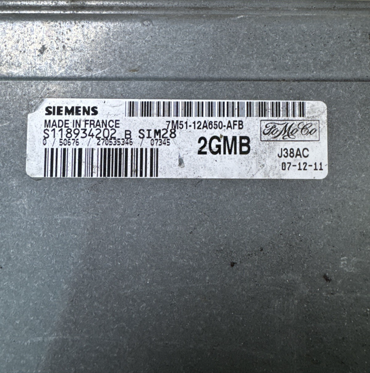 2011 FORD FOCUS ENGINE CONTROL MODULE ECU 7M5112A650AFB S118934202